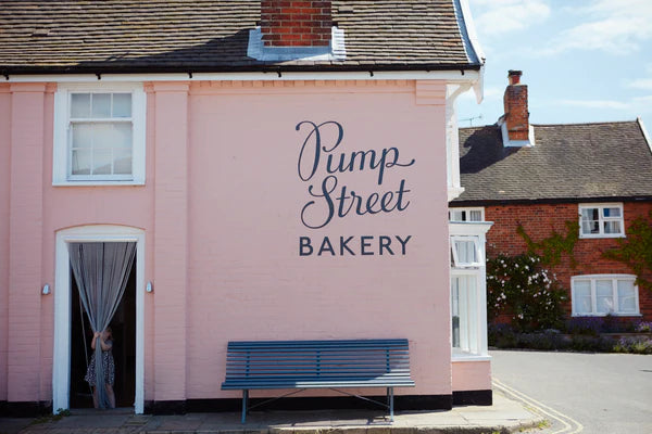 Pump street bakery cafe pink building in Orford Suffolk